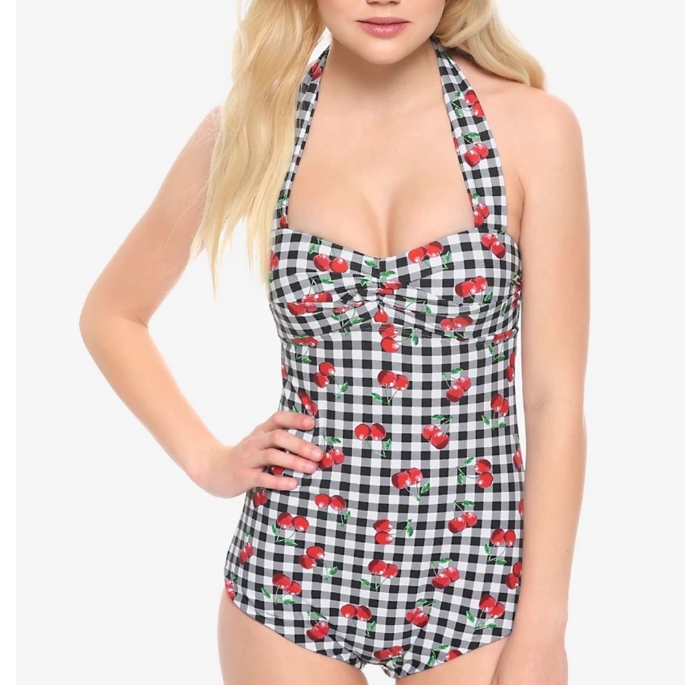 Retro Cherry Gingham Short Swimsuit 🍒